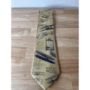 Vintage Aviation Museum Silk Tie L58”x3.75 The Wright Brothers & Kitty Hawk